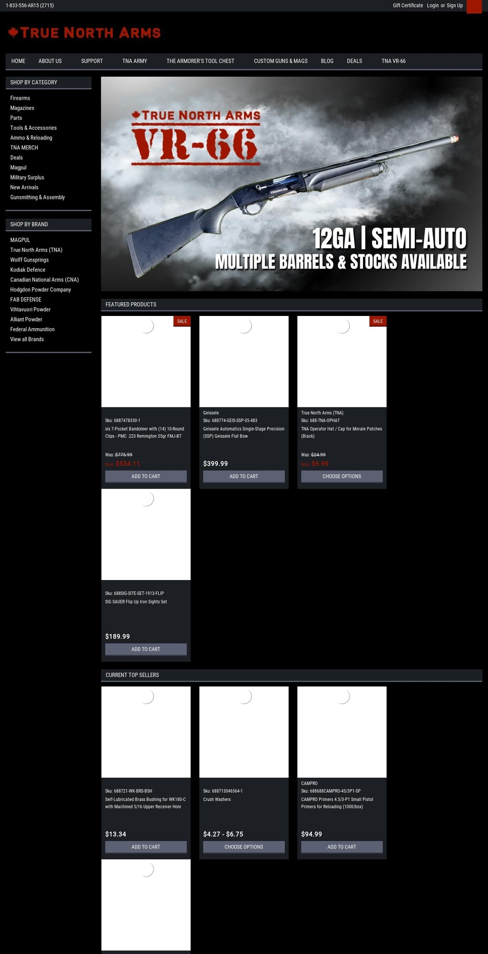 truenortharms.ca shopify website screenshot