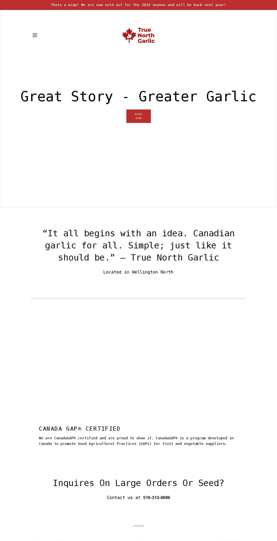 truenorthgarlic.com shopify website screenshot