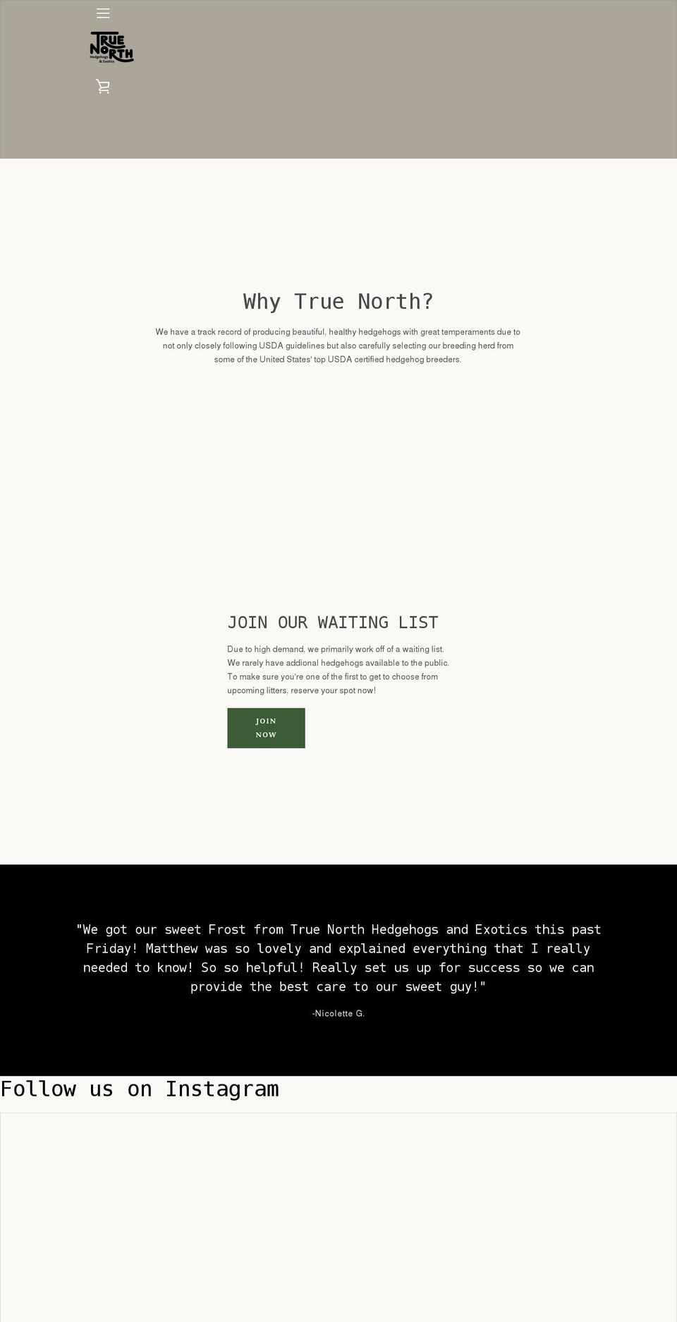 truenorthhedgehogs.com shopify website screenshot