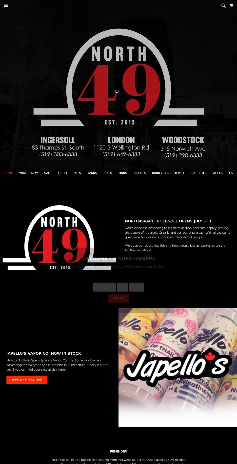 truenorthvape.com shopify website screenshot