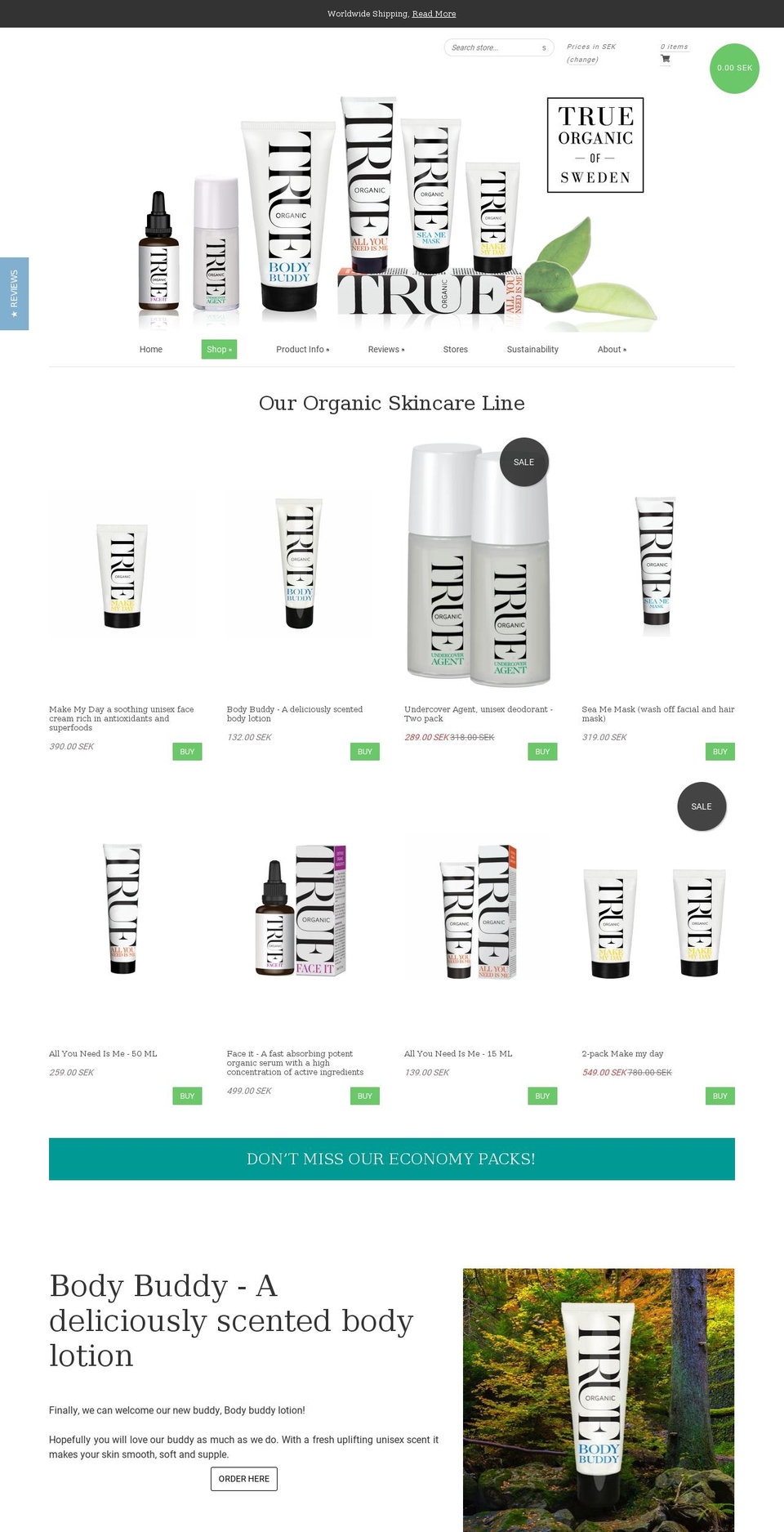 trueorganic.se shopify website screenshot