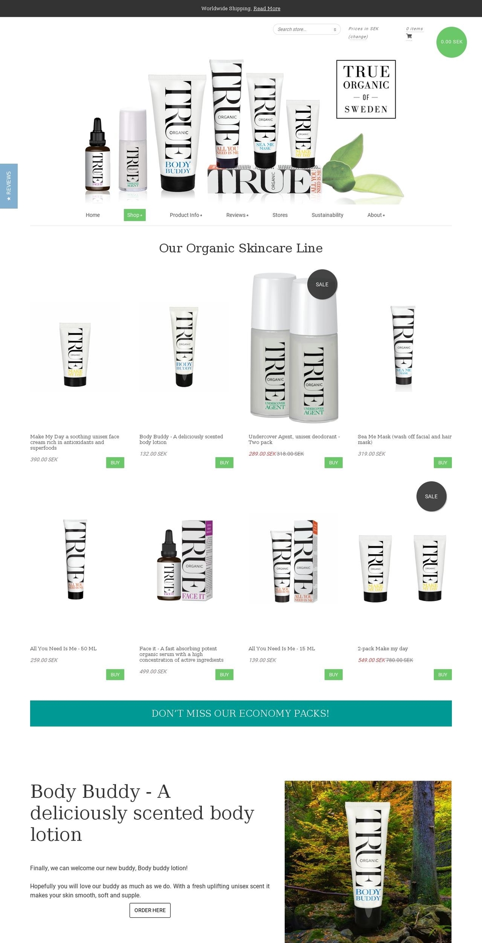 trueorganics.se shopify website screenshot