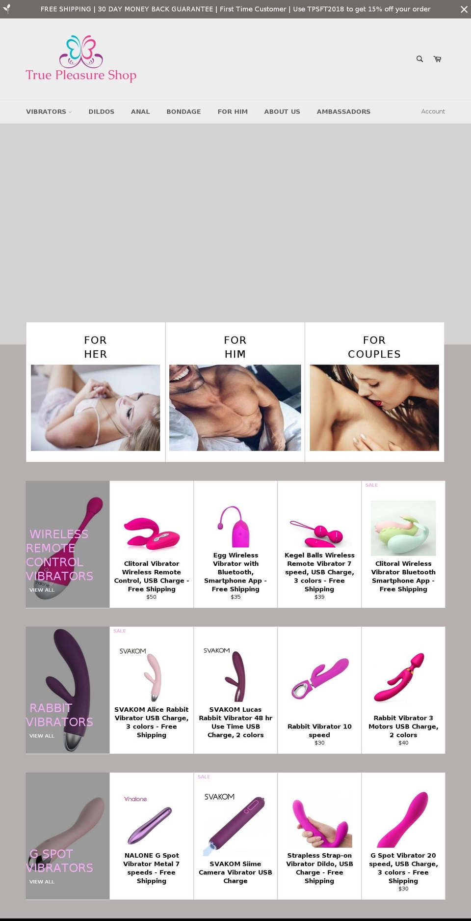truepleasureshop.com shopify website screenshot