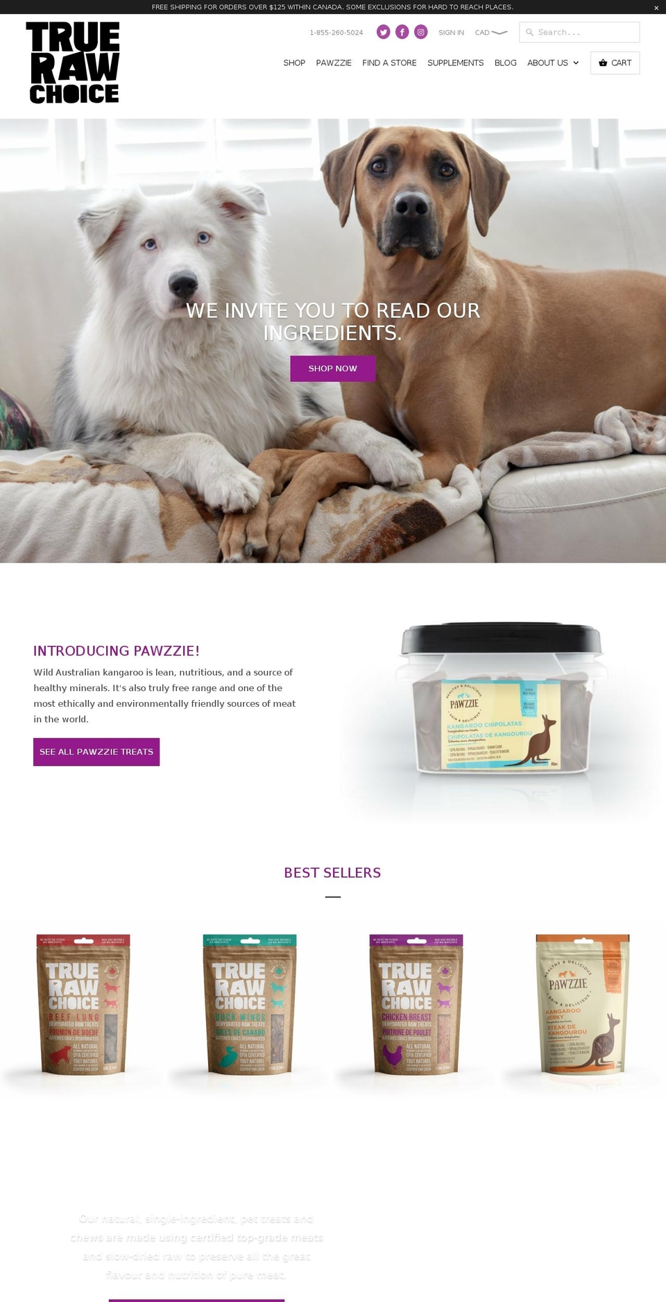 truerawchoice.ca shopify website screenshot