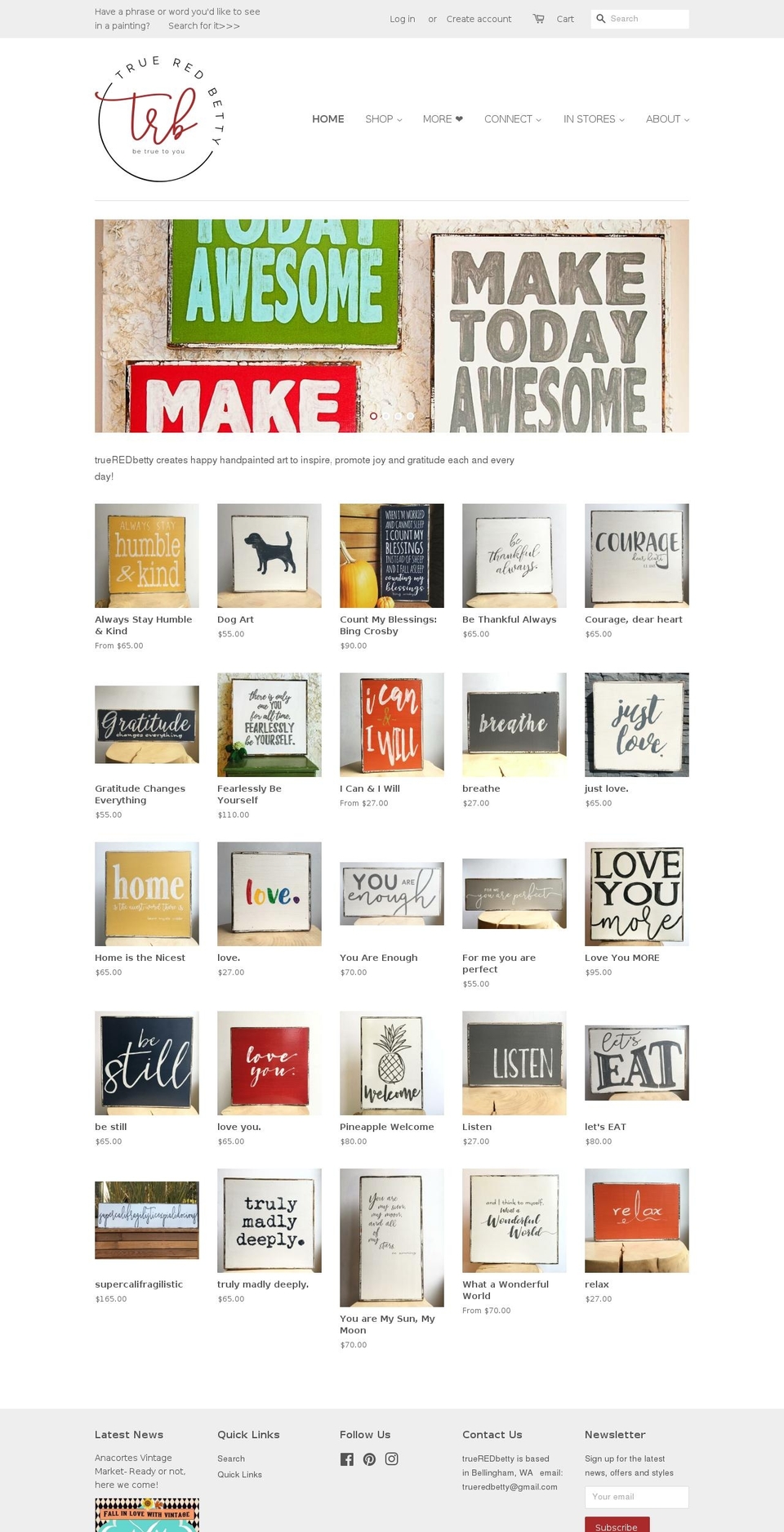 trueredbetty.com shopify website screenshot