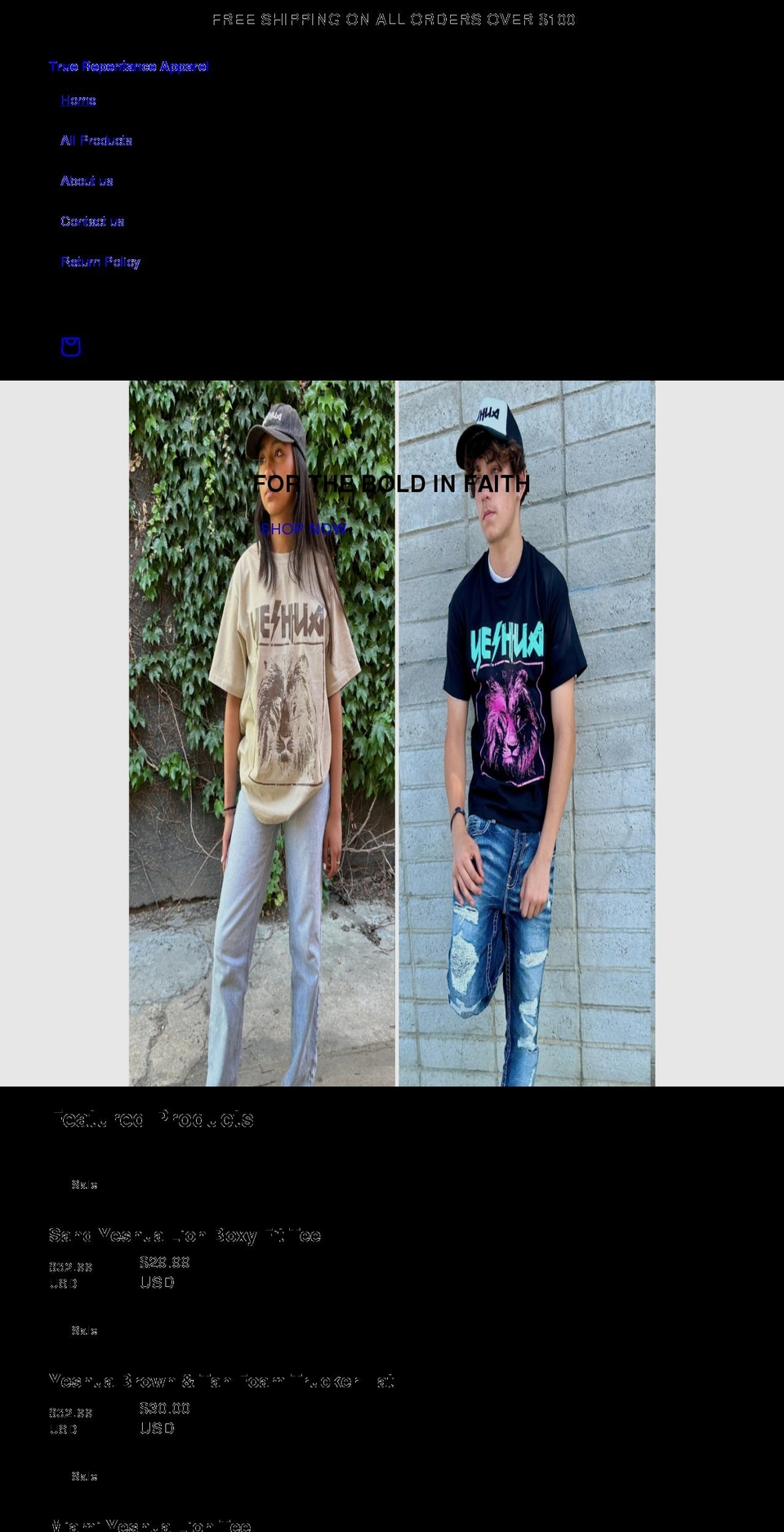 truerepentanceapparel.com shopify website screenshot