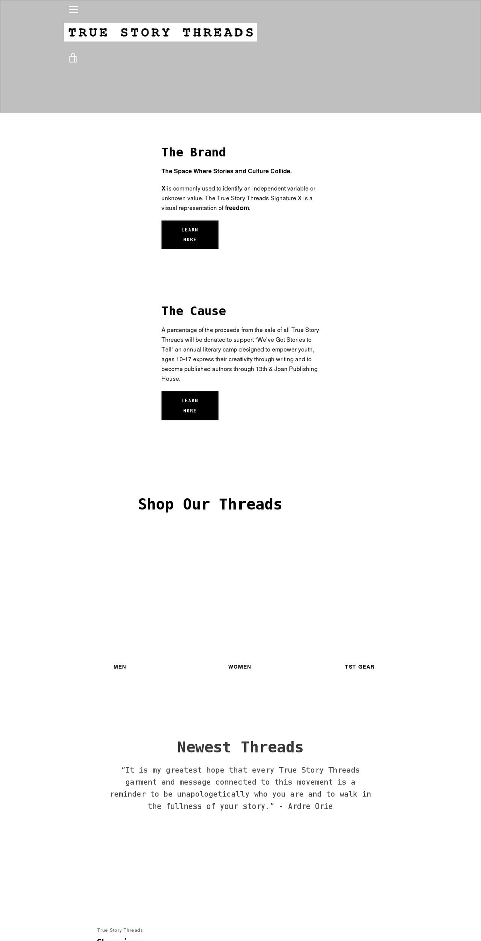 truestorythreads.com shopify website screenshot