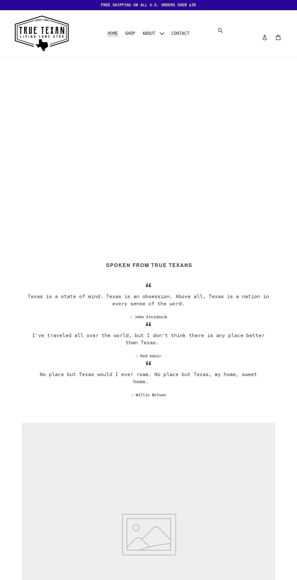 truetexanclothing.com shopify website screenshot