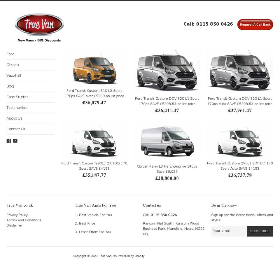 truevan.co.uk shopify website screenshot