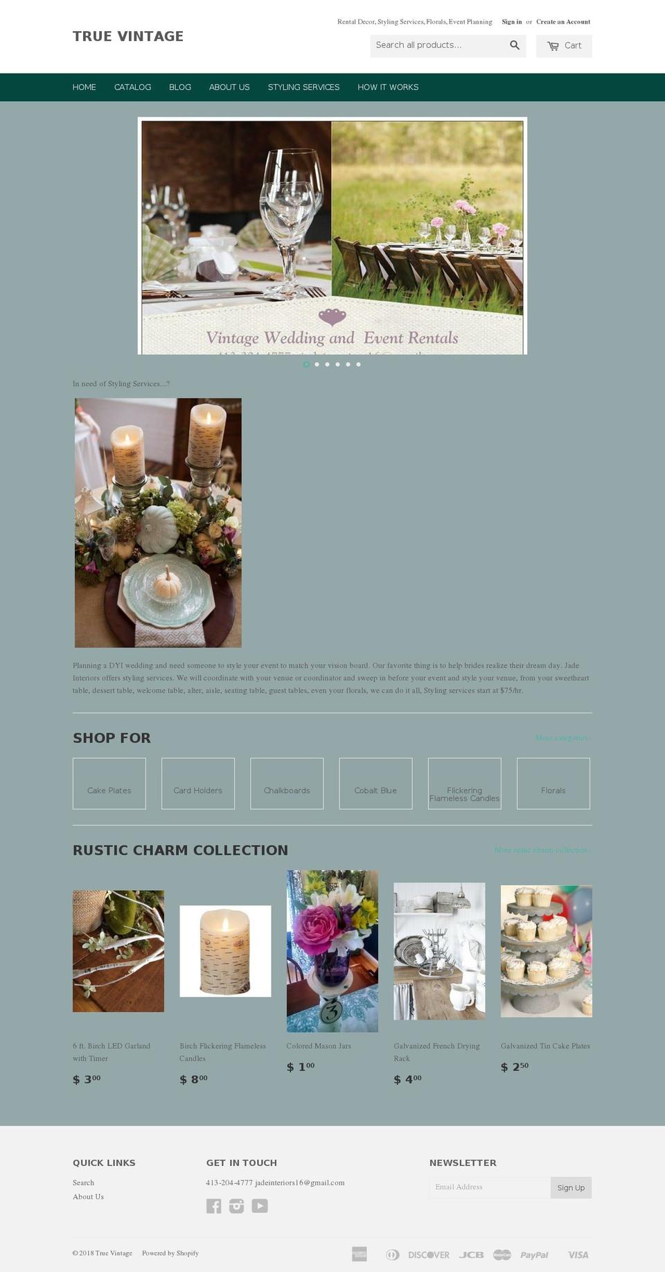 truevintageeventrentals.com shopify website screenshot