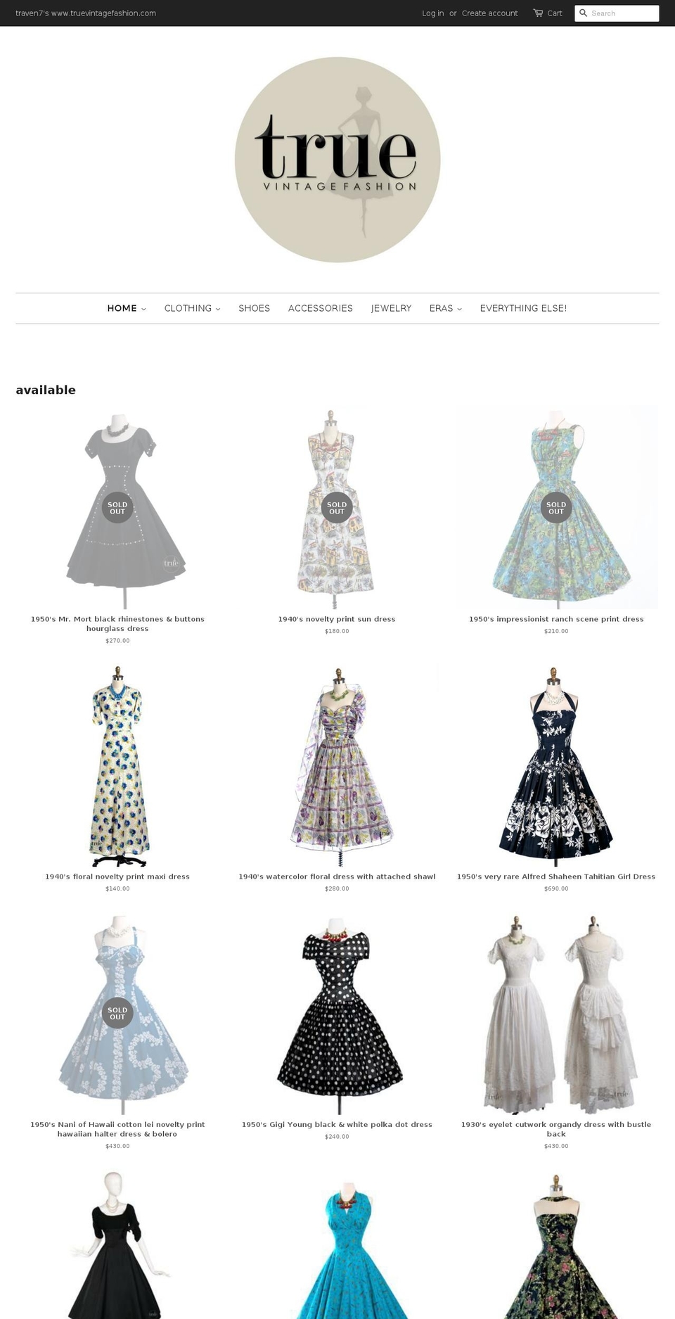 truevintageshop.com shopify website screenshot