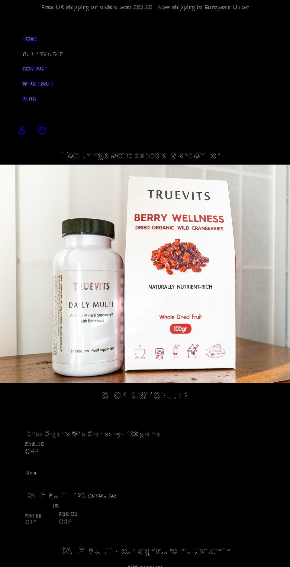 truevits.uk shopify website screenshot