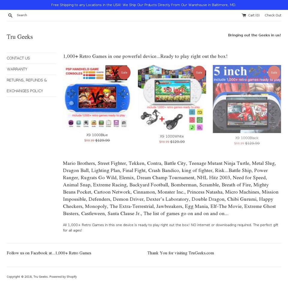 trugeeks.com shopify website screenshot
