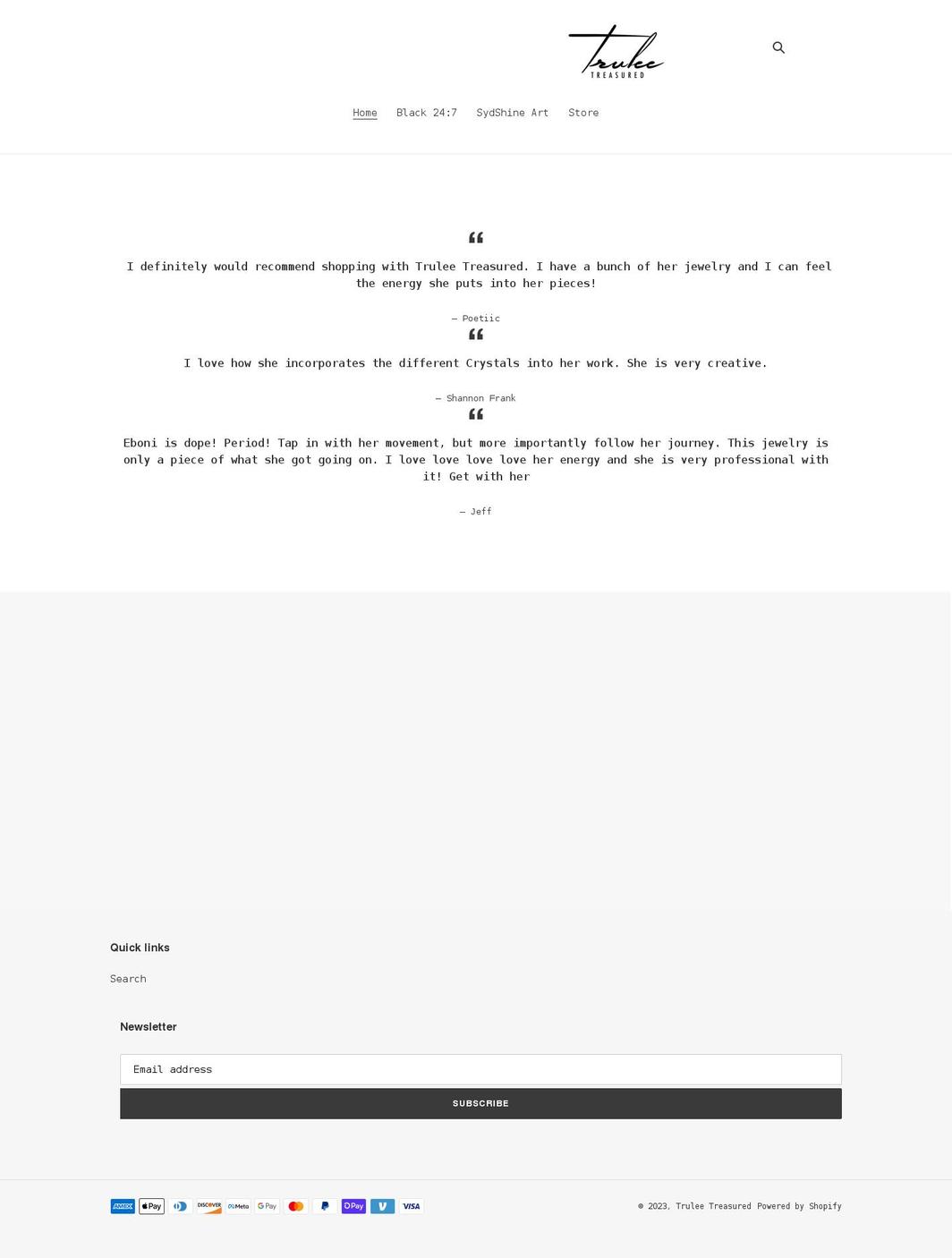truleetreasured.com shopify website screenshot
