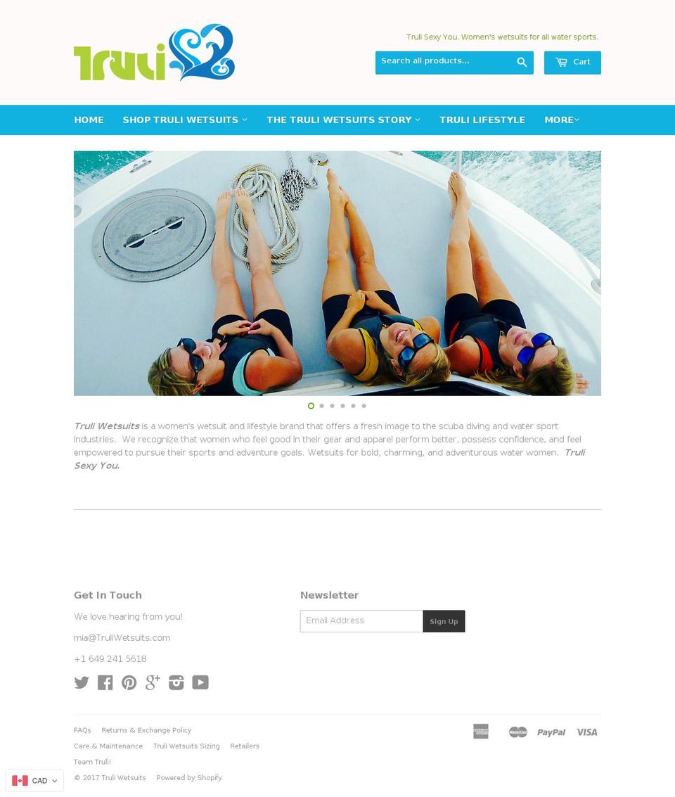 truliwetsuits.com shopify website screenshot