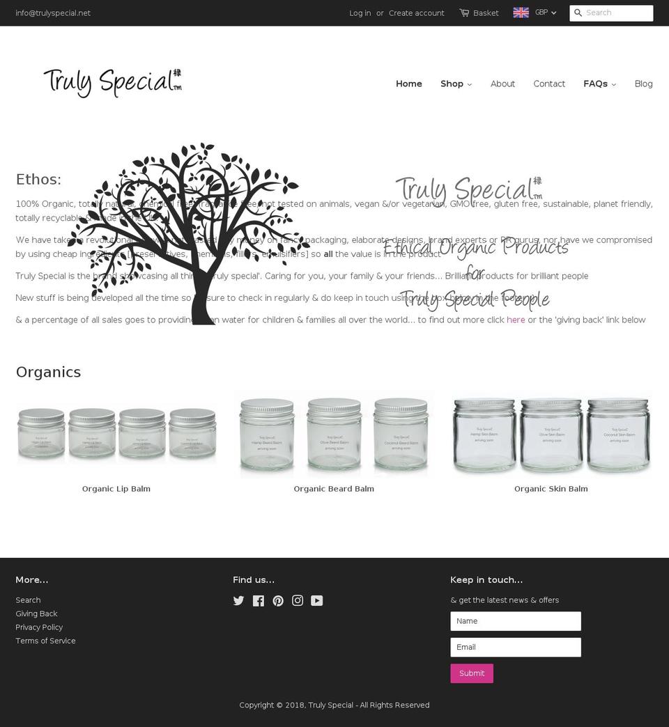 trulyspecial.net shopify website screenshot