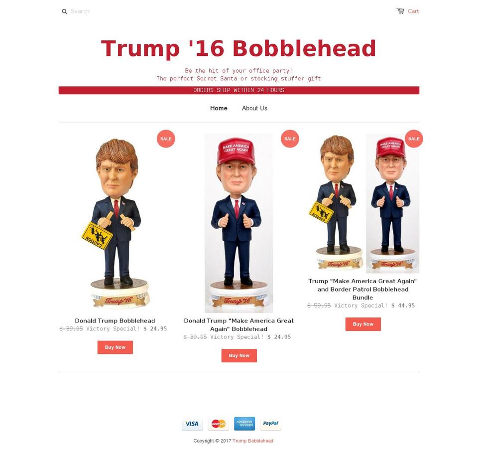 trumpbobbleheads.com shopify website screenshot