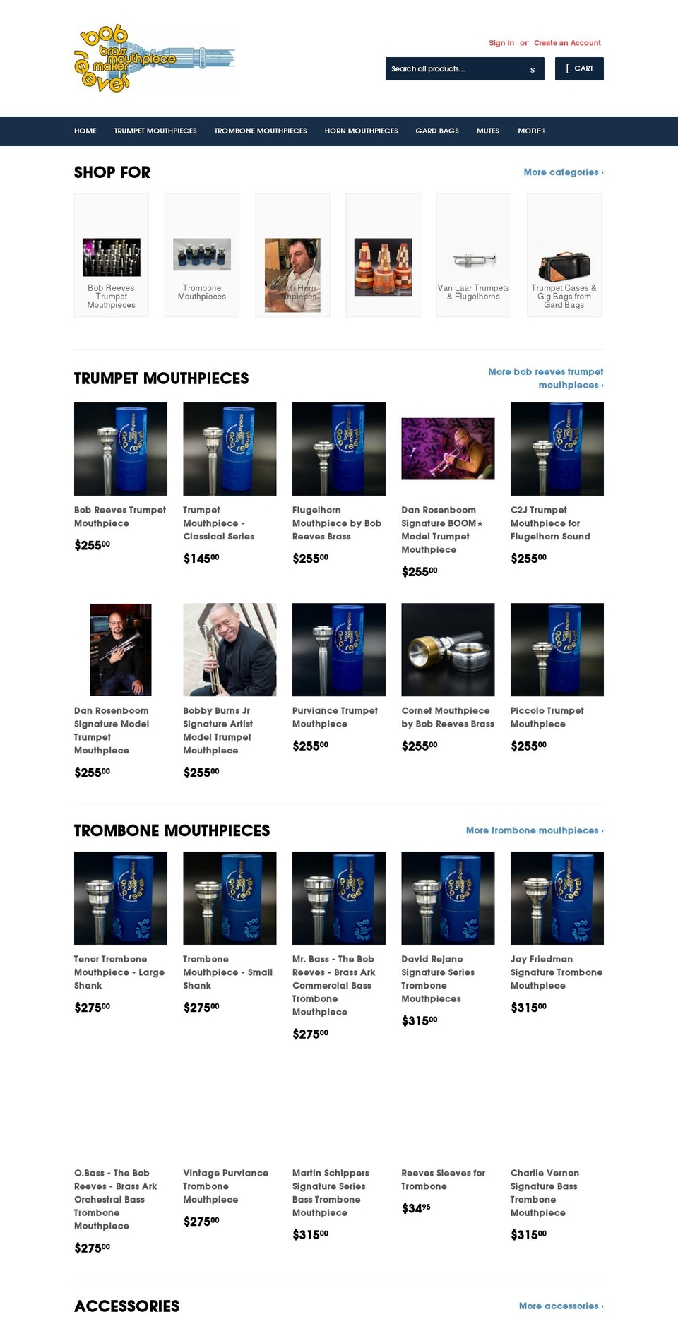trumpetmouthpiece.com shopify website screenshot