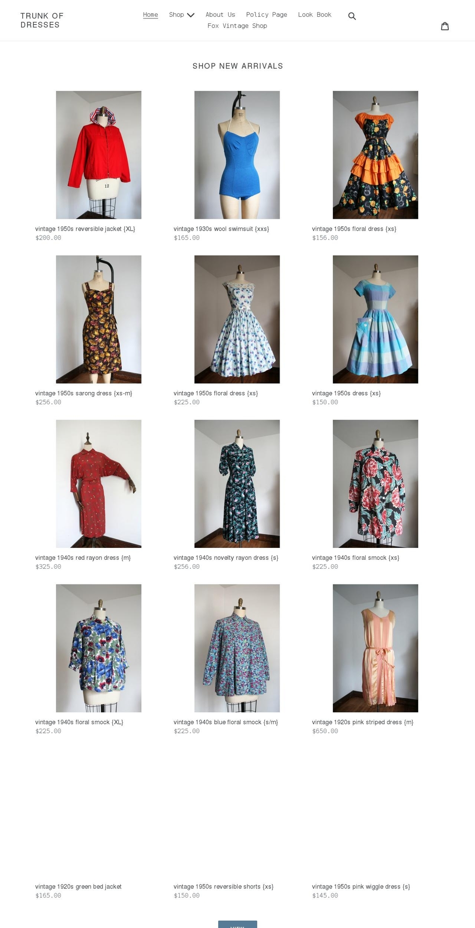 trunkofdresses.com shopify website screenshot
