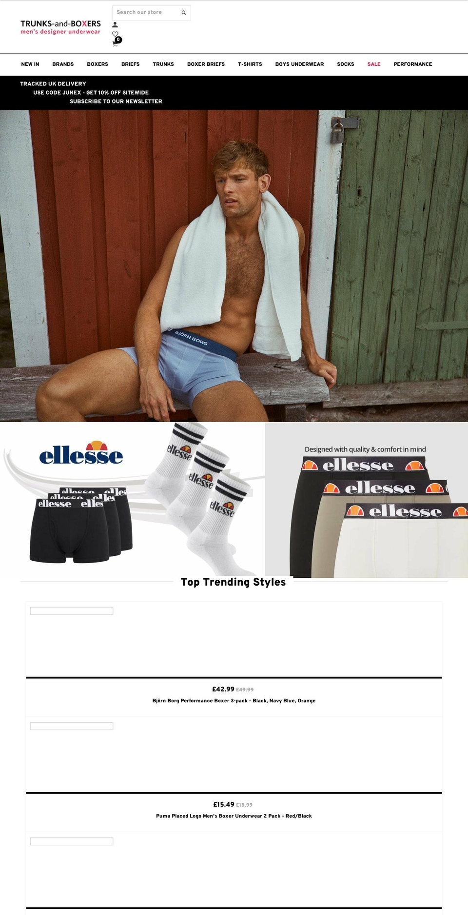 trunksandboxers.co.uk shopify website screenshot