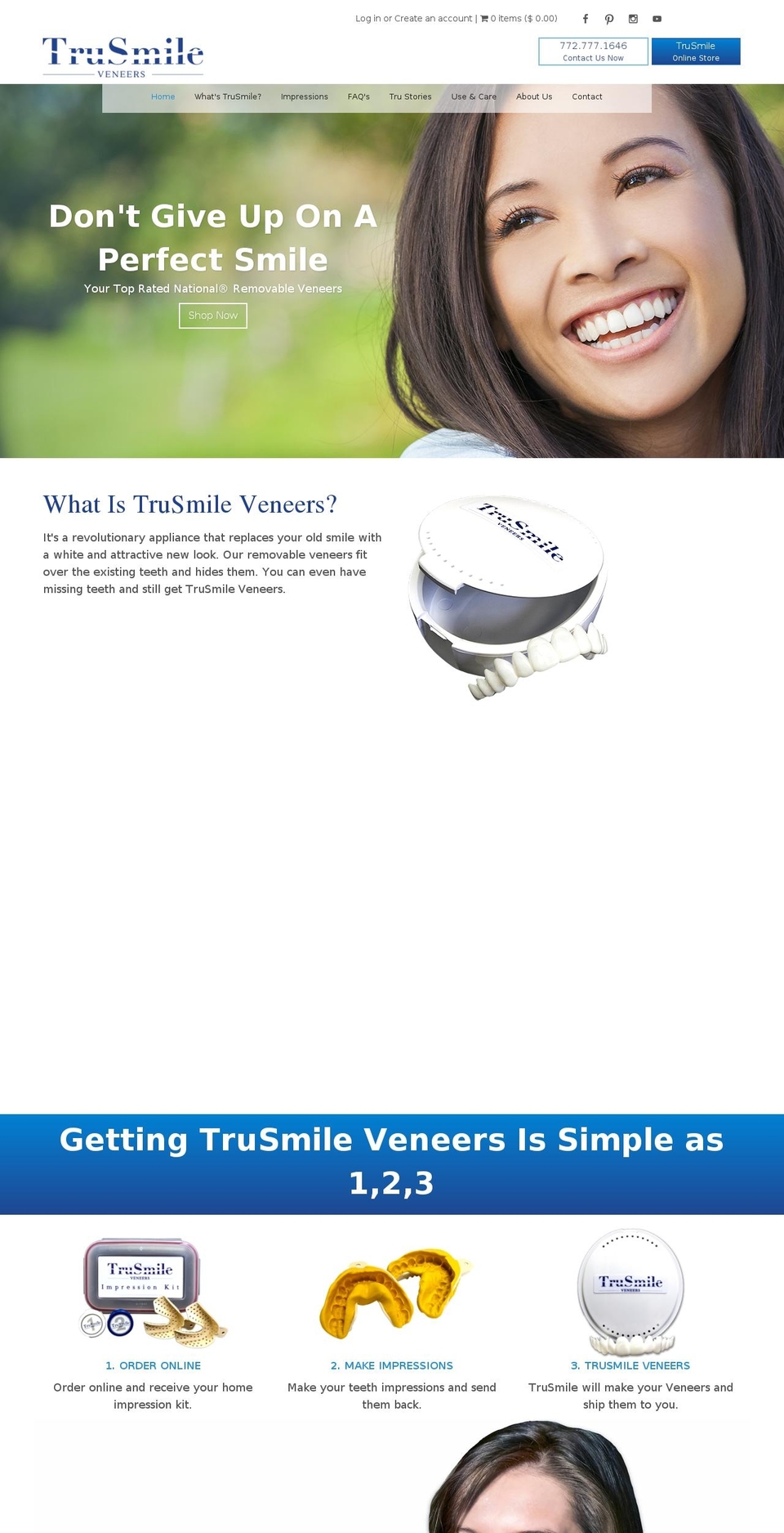 trusmileveneers.com shopify website screenshot