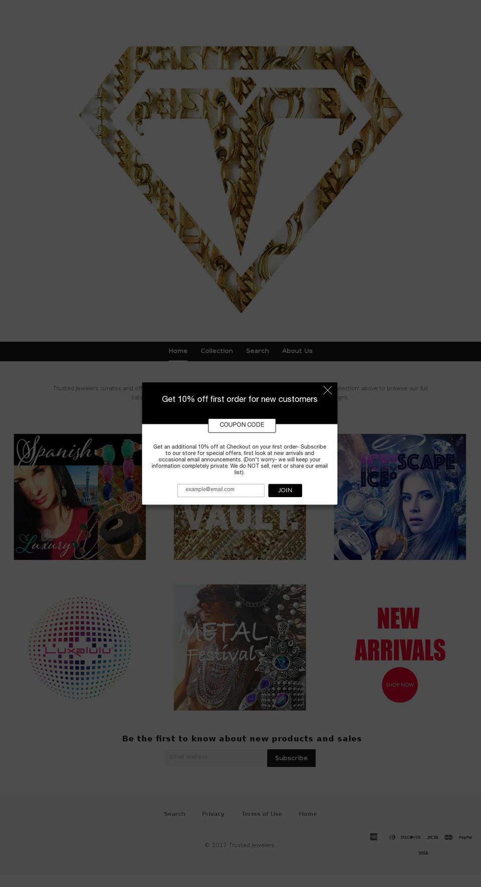 trustedjewelers.com shopify website screenshot
