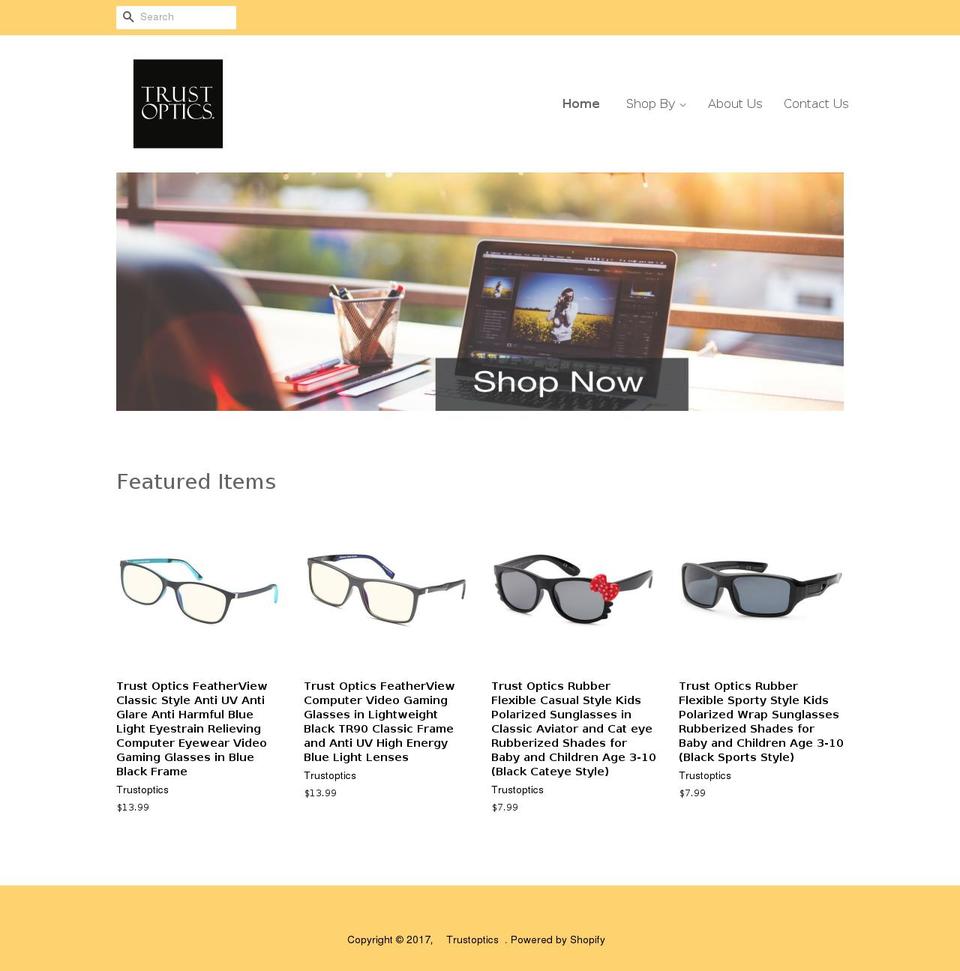 trustopticsproducts.com shopify website screenshot