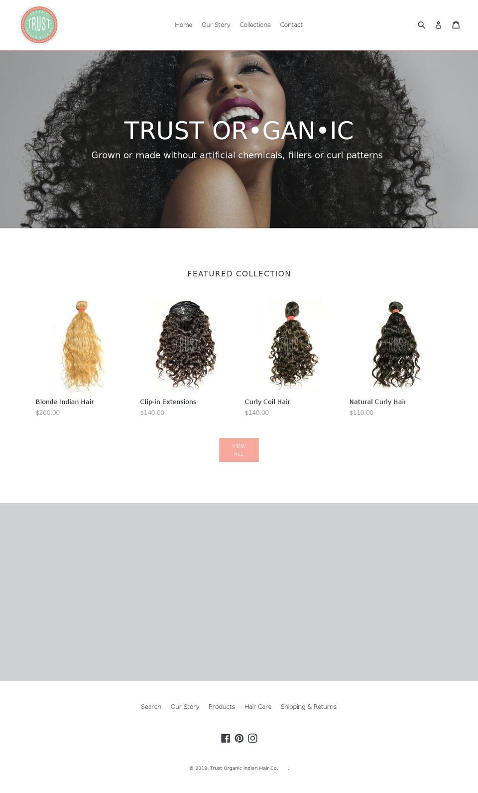 trustorganicindianhair.com shopify website screenshot