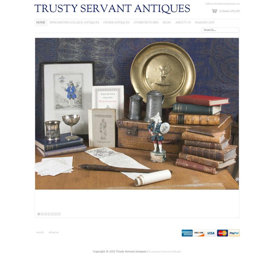 trustyservantantiques.com shopify website screenshot
