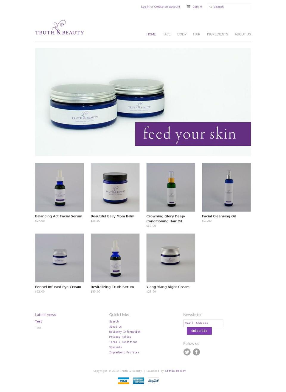 truthandbeautyskincare.ca shopify website screenshot