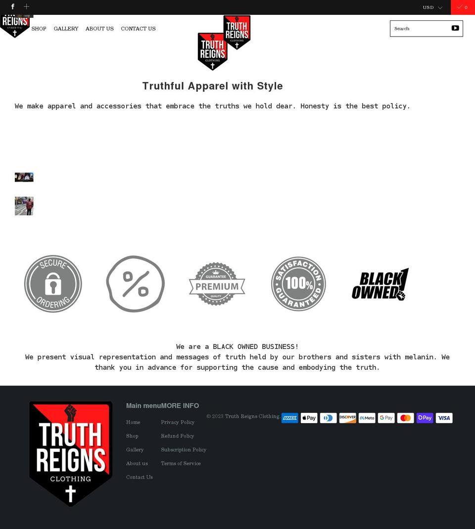 truthreignsclothing.com shopify website screenshot