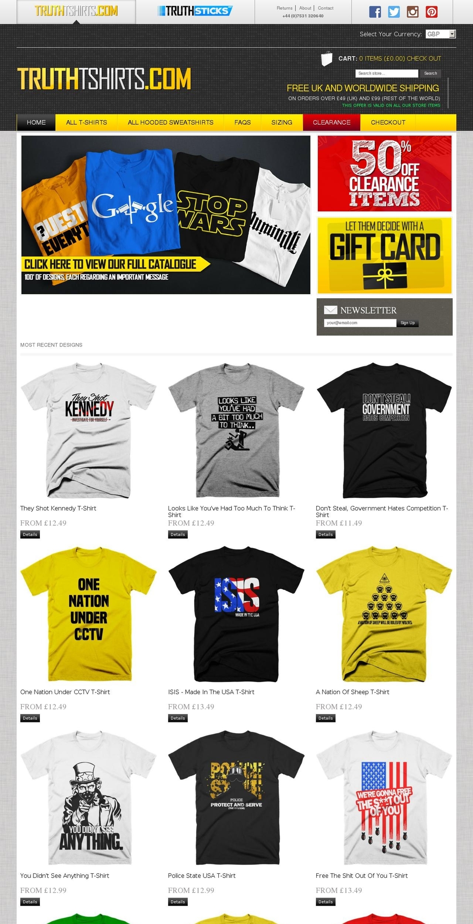 Truth Theme Shopify theme site example truthtshirts.com