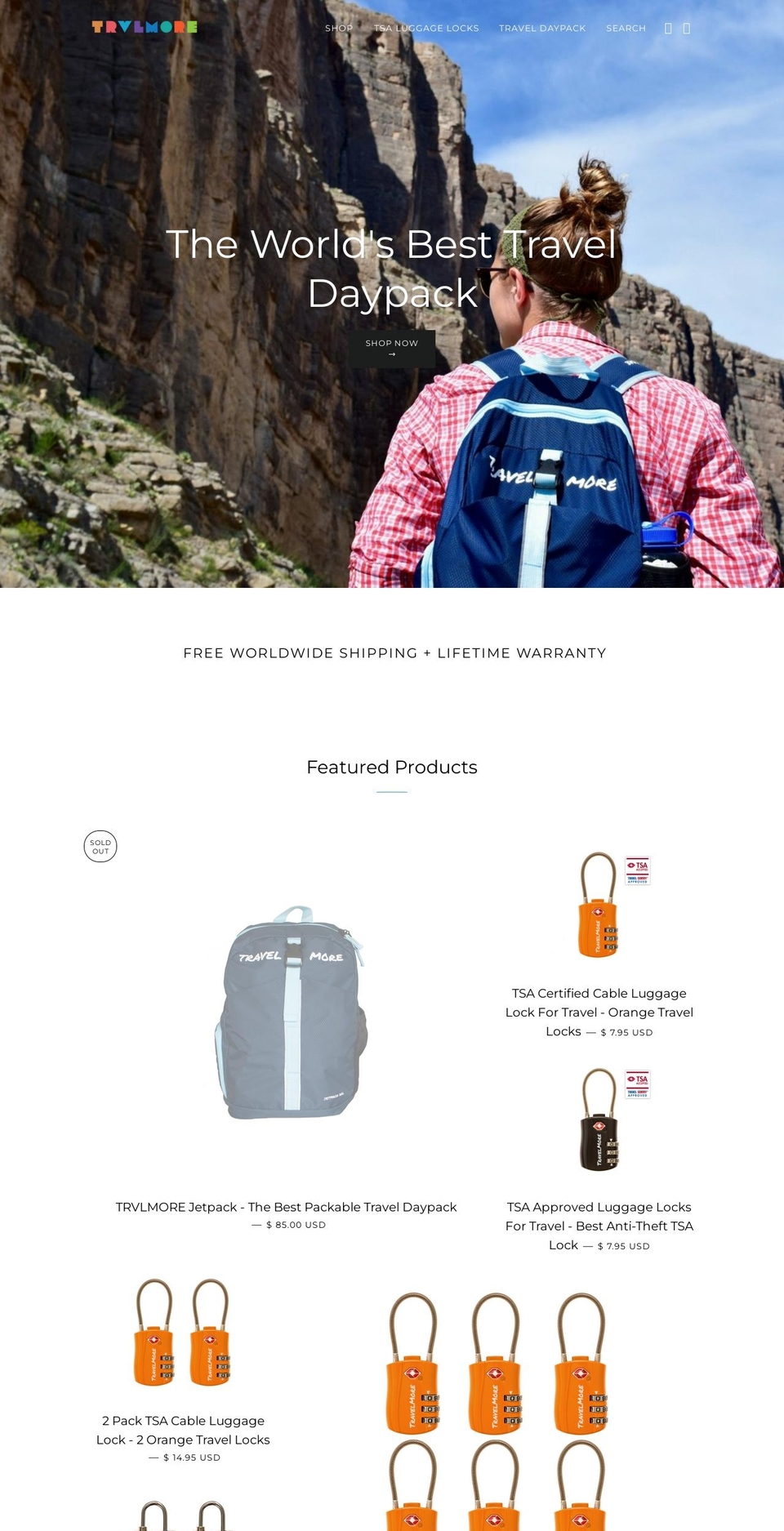 trvlmorestore.com — Shopify storefront screenshot