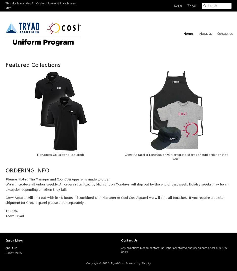 tryad-cosi.com shopify website screenshot