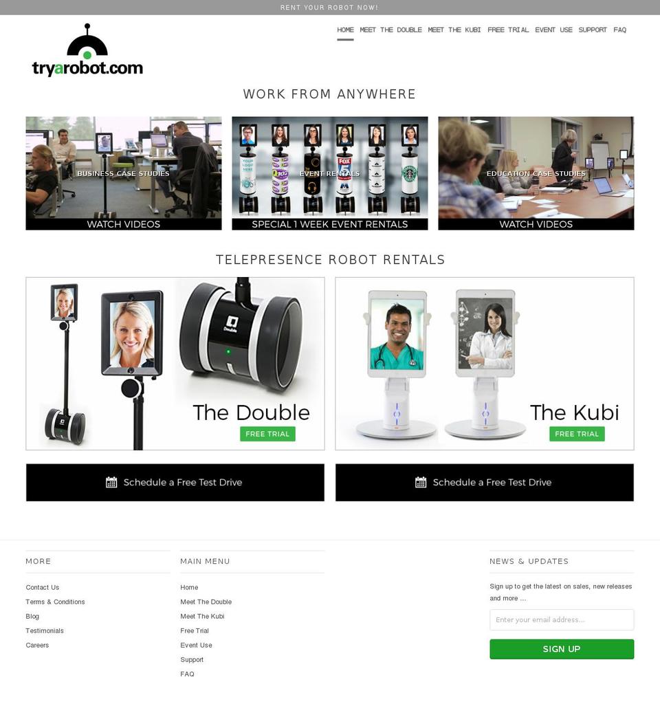 tryarobot.com shopify website screenshot