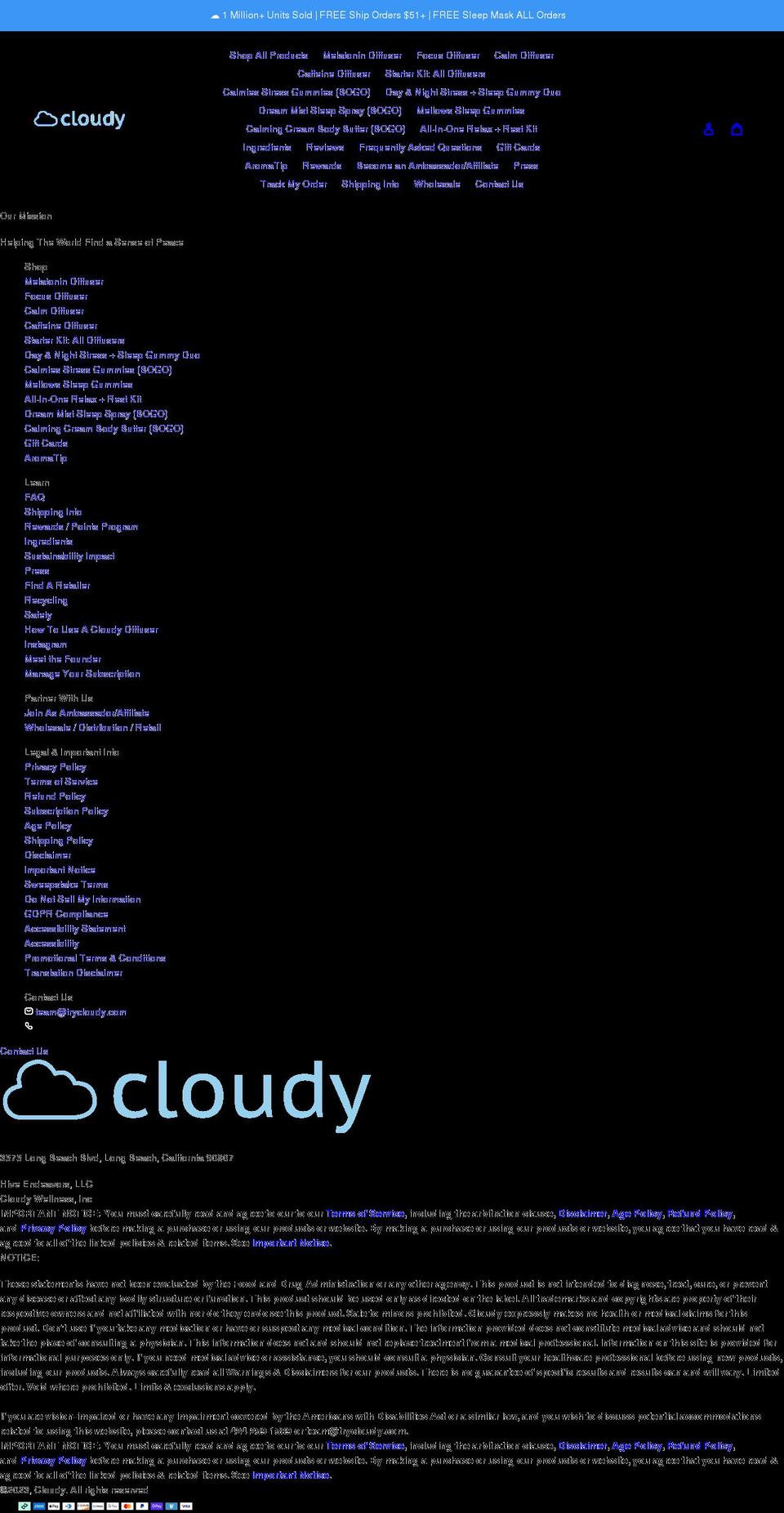 trycloudy.com shopify website screenshot