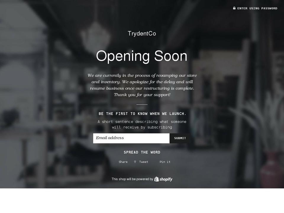 trydentco.myshopify.com shopify website screenshot