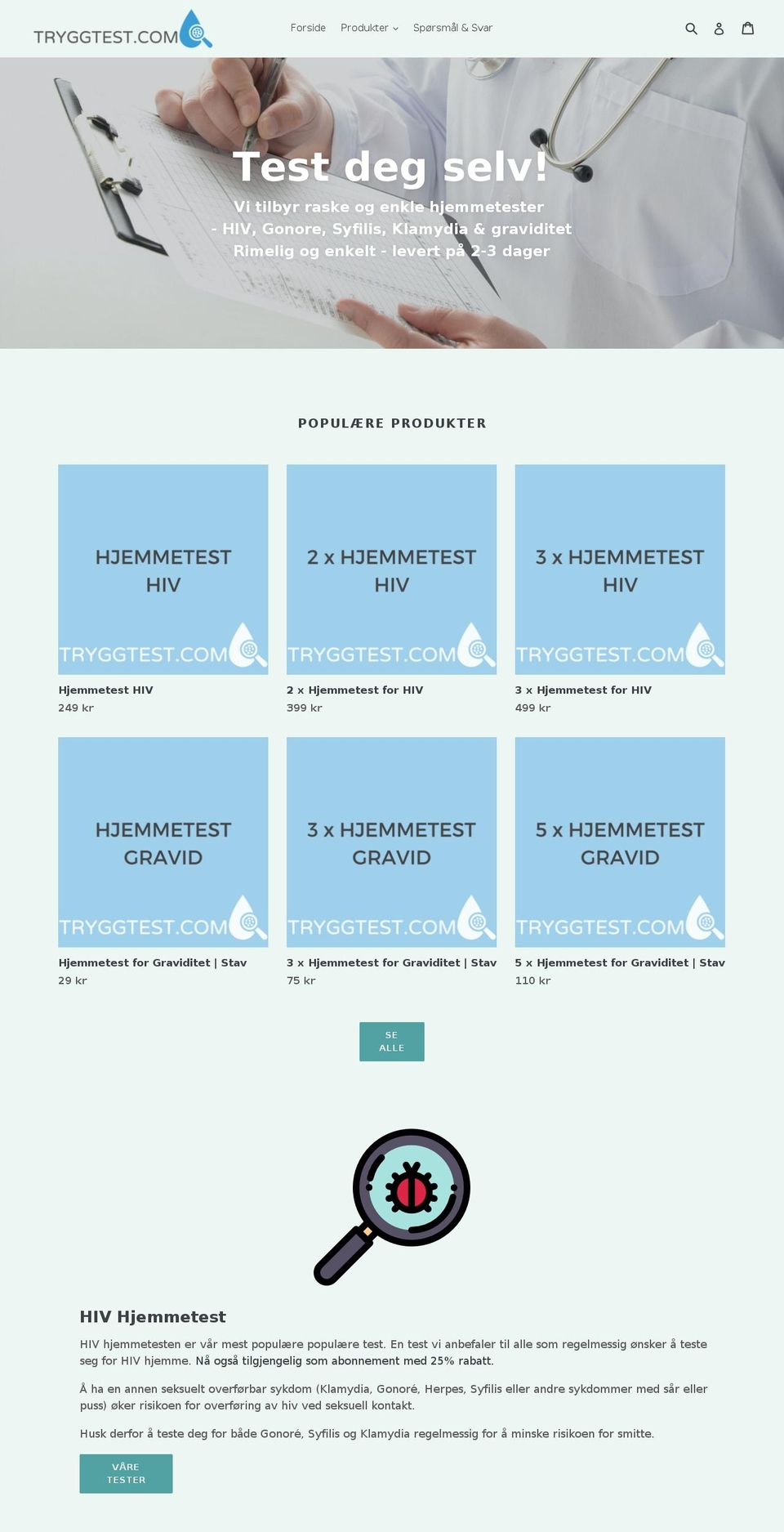 tryggtest.com shopify website screenshot