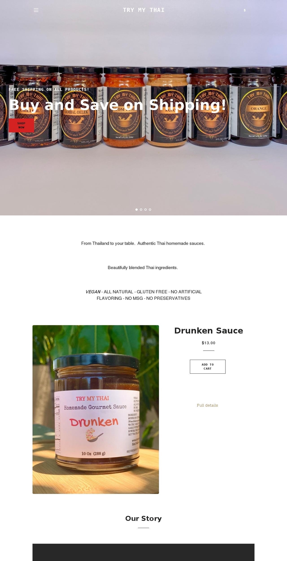 trymythai.com shopify website screenshot