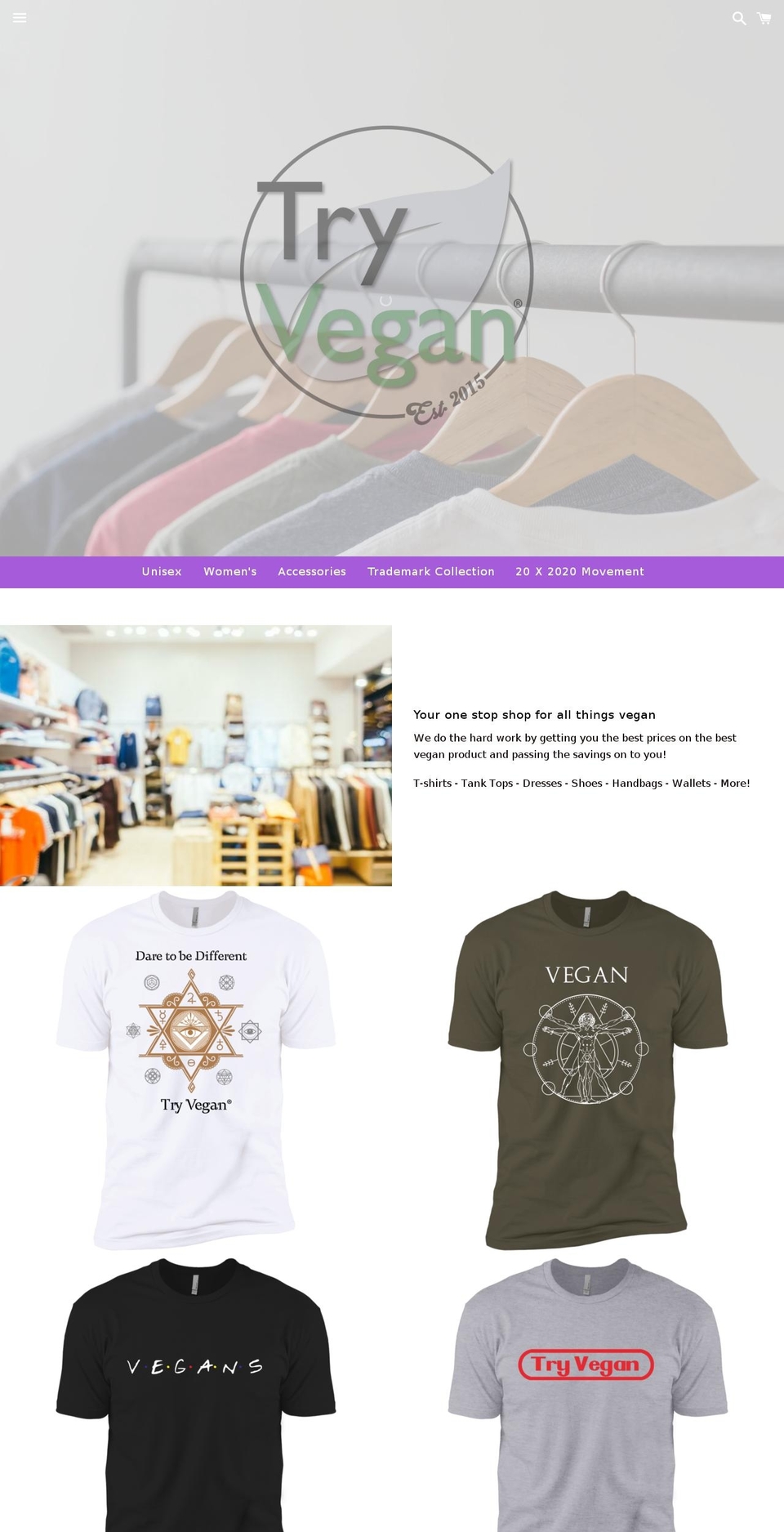 tryveganclothing.com shopify website screenshot