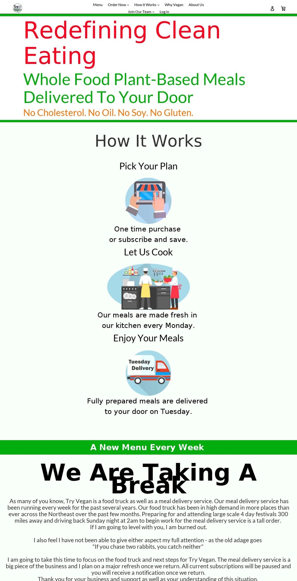 tryveganmealdelivery.com — Shopify storefront screenshot