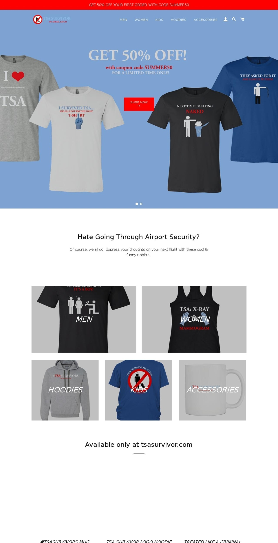 tsasurvivor.com — Shopify storefront screenshot