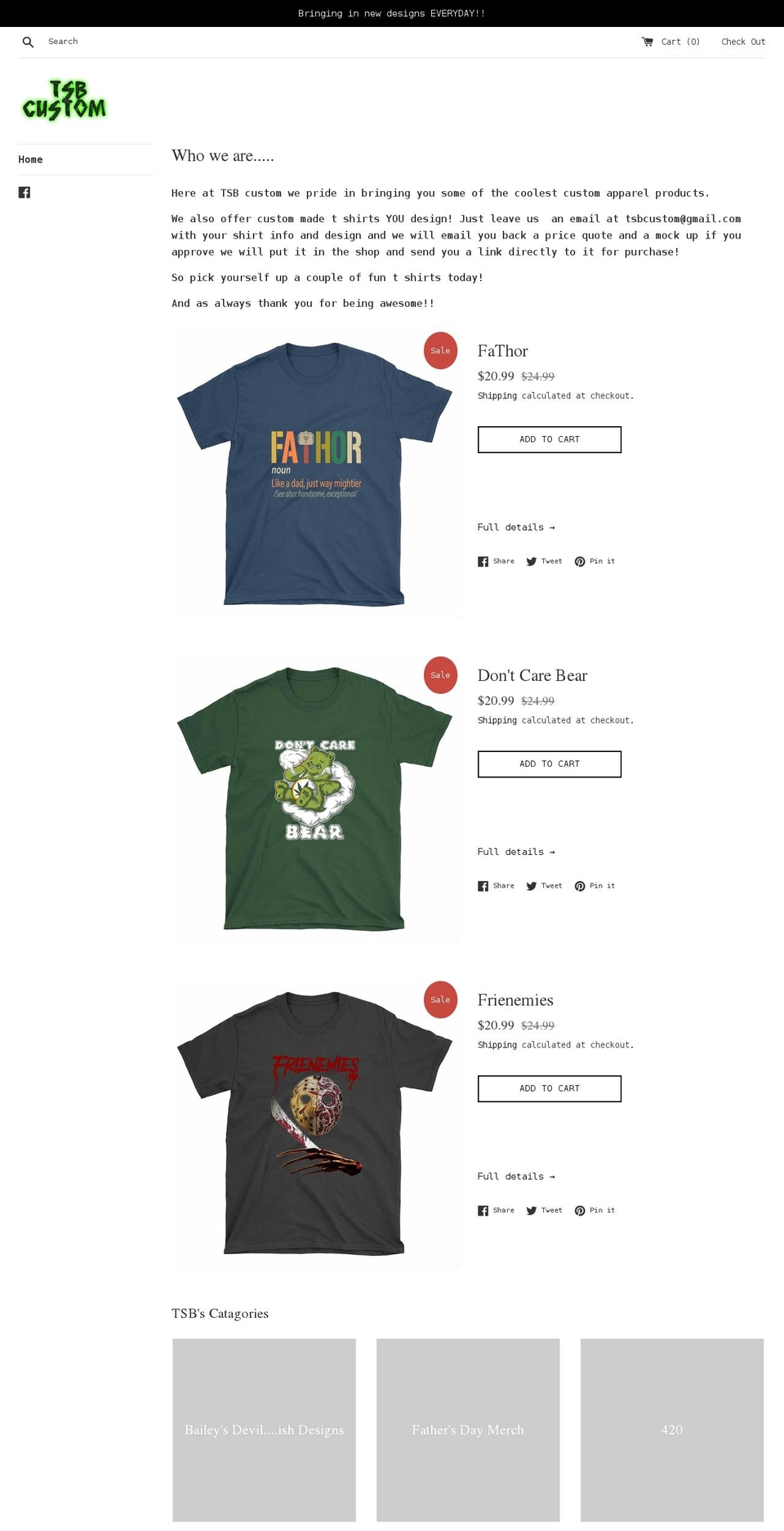 tsbcustom.com shopify website screenshot