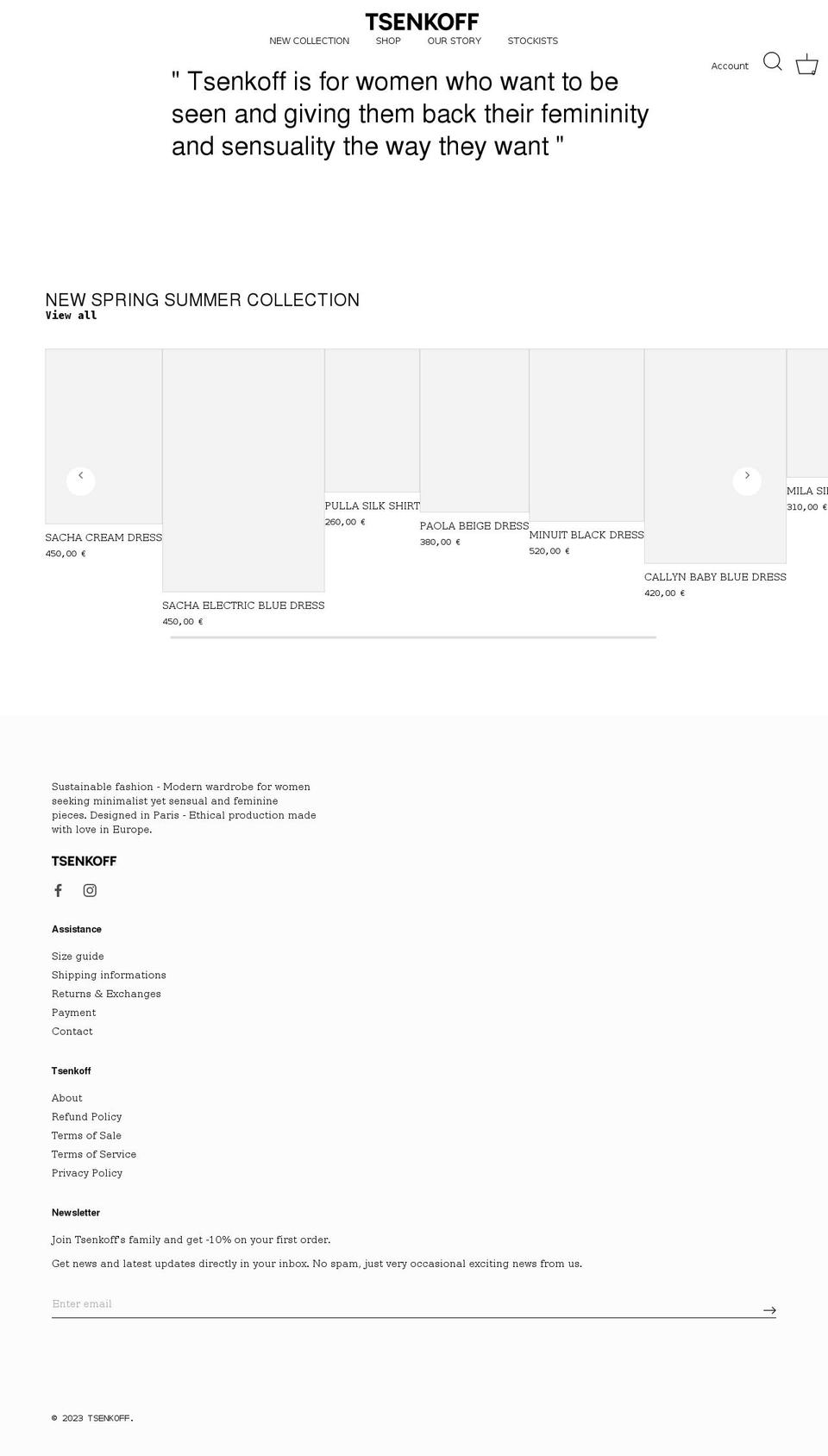 tsenkoff.com shopify website screenshot