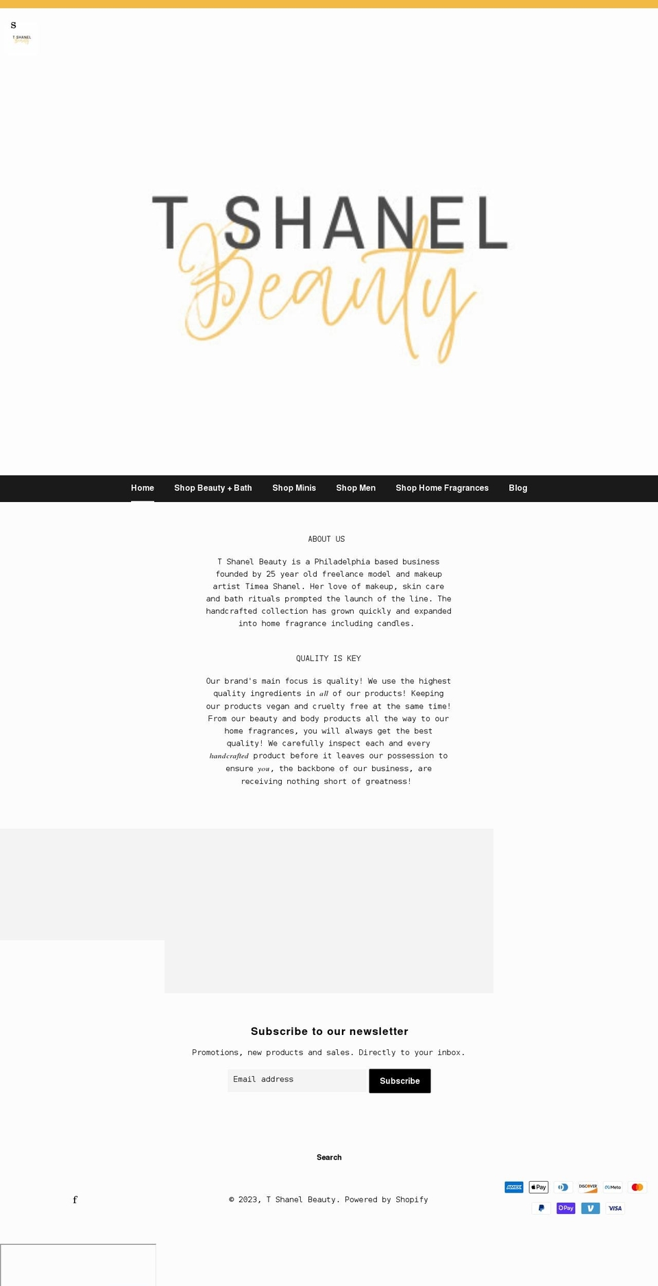 tshanelbeauty.com shopify website screenshot