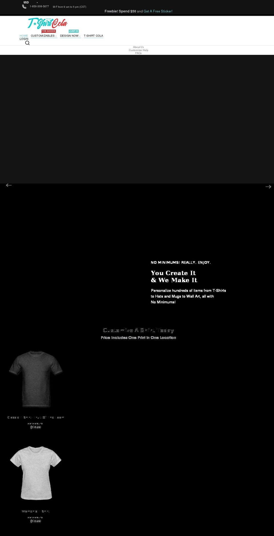 tshirtcola.com shopify website screenshot