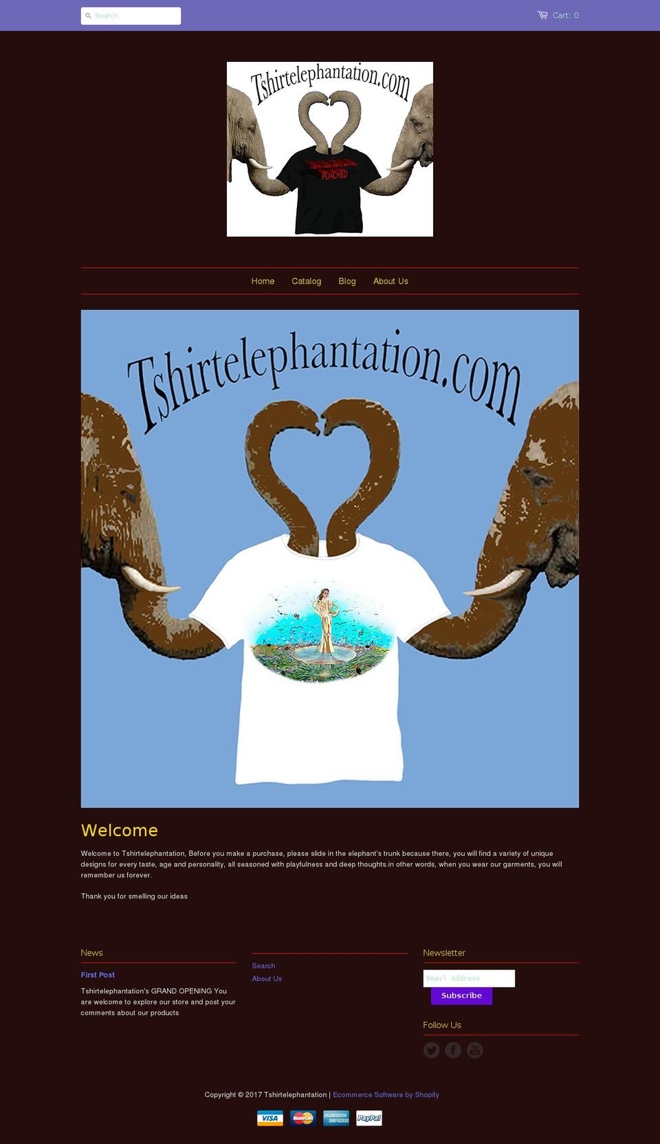 tshirtelephantation.com shopify website screenshot