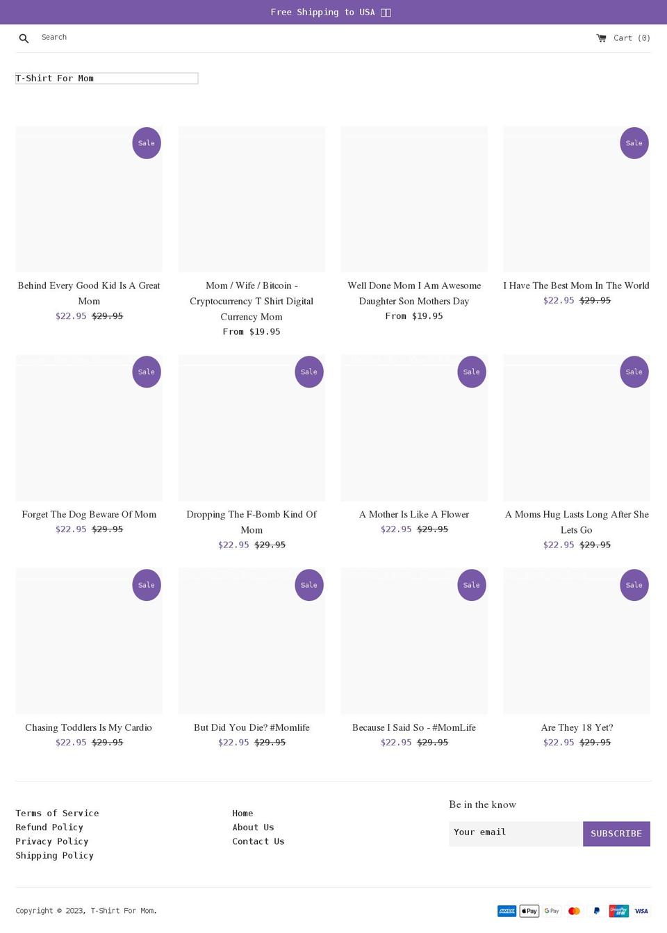 tshirtformom.com shopify website screenshot