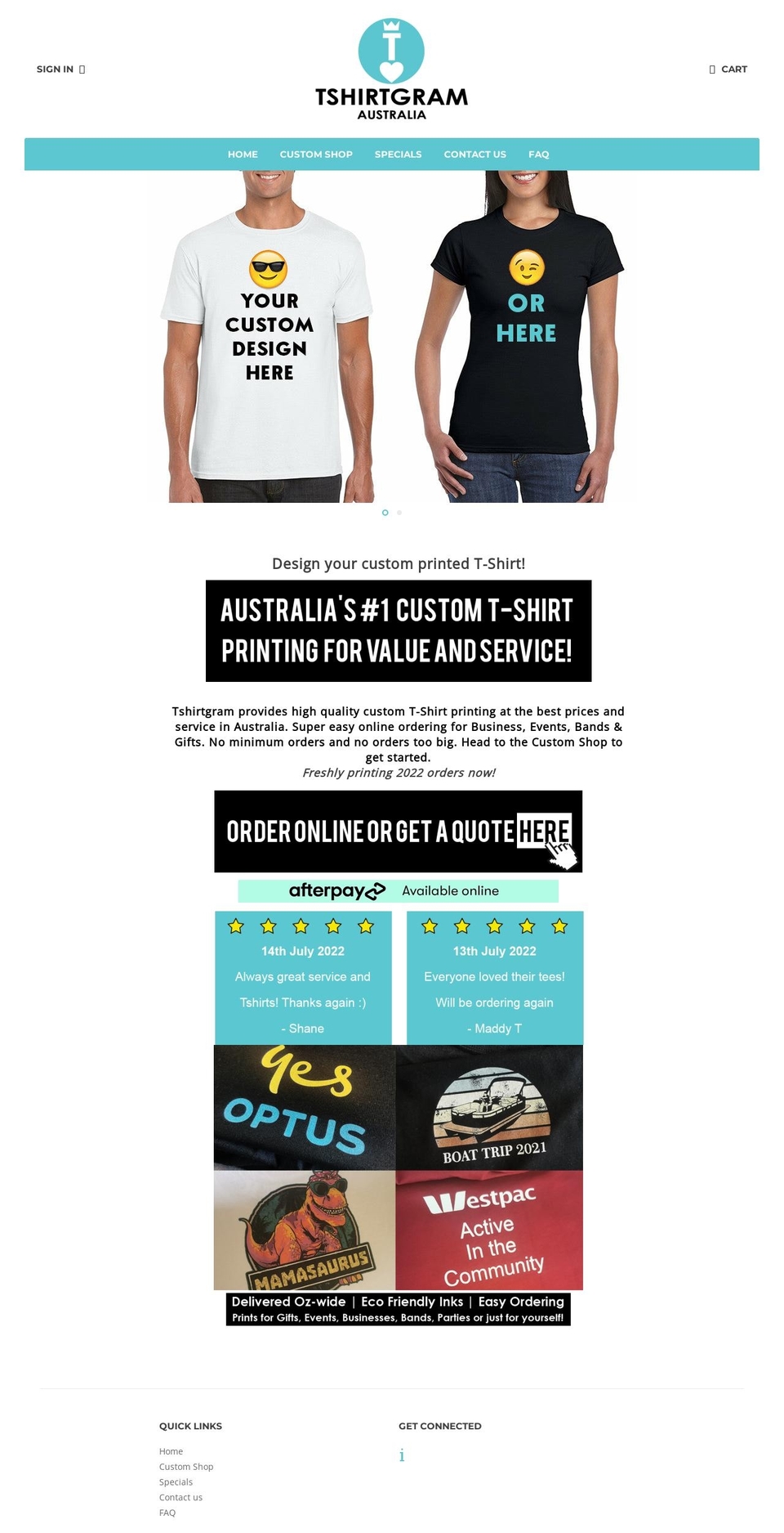 tshirtgram.com.au shopify website screenshot