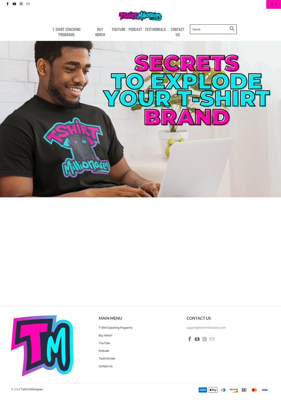 tshirtmillionaires.com shopify website screenshot